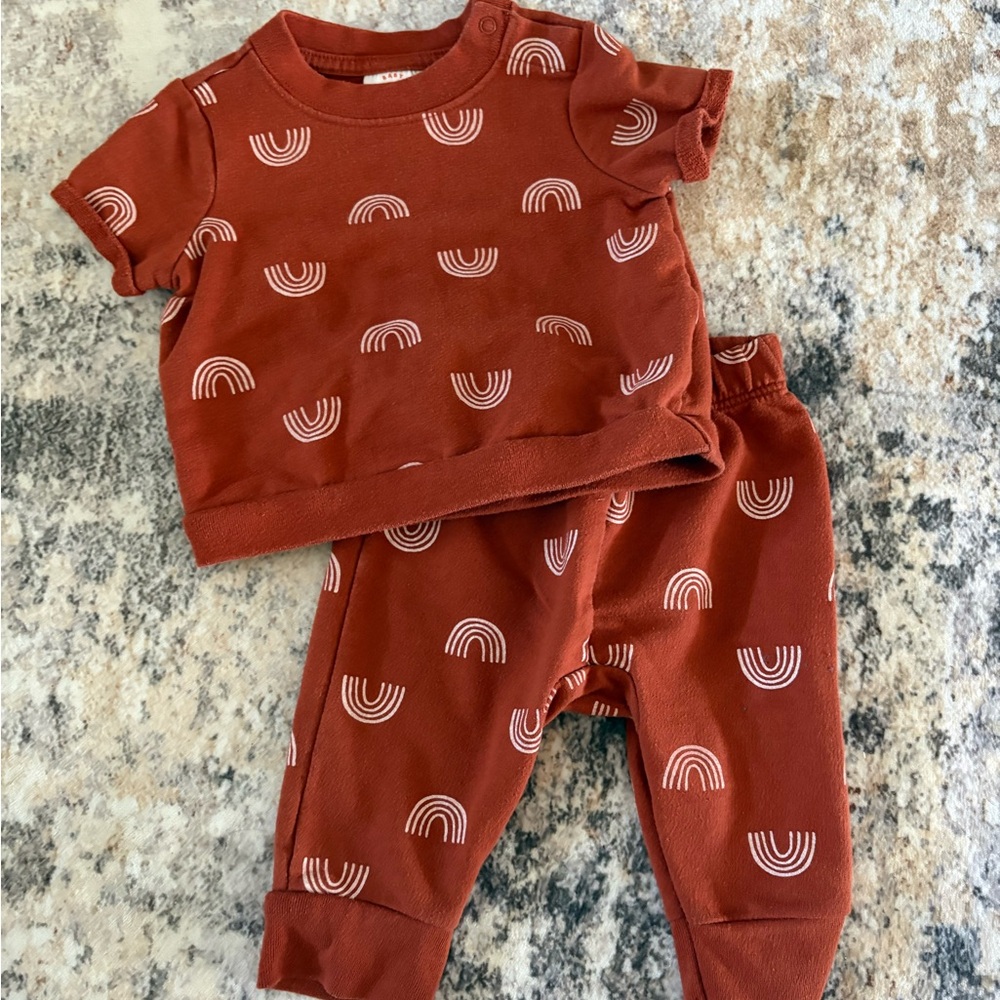 Cat & Jack Rust Baby Outfit with Rainbow Design